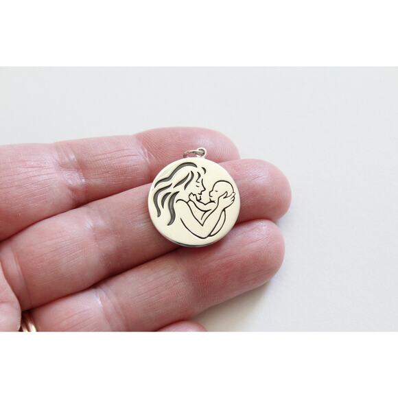 Sterling Silver Mom and Baby Pendant, Beautiful Silver Mom and Baby Charm - Picture 1 of 5